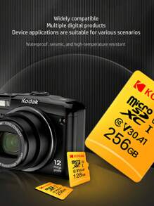 Tarjeta de memoria KODAK 256GB/128GB/64GB Clase 10 U3 TF de alta velocidad, perfecta para teléfonos inteligentes, DVR y almacenamiento - Amarillo - Ver 4