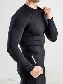 Manfinity Sport Corelite Camiseta deportiva de compresión para hombres con gráfico de letras reflectantes y pespunte - Negro - Ver 4