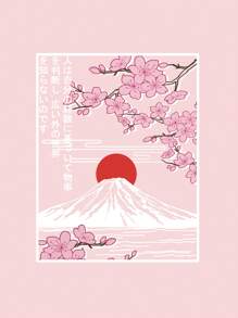 SHEIN EZwear Áo thun nữ Hoa Lá thư Giải trí - Màu Hồng baby - Xem 3