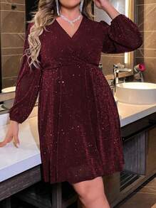 Allurite 加大灯笼袖闪光连衣裙