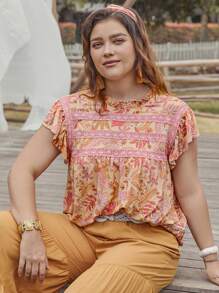 Rusttydustty 大碼印花蝴蝶袖襯衫 - 彩色 - 查看 1