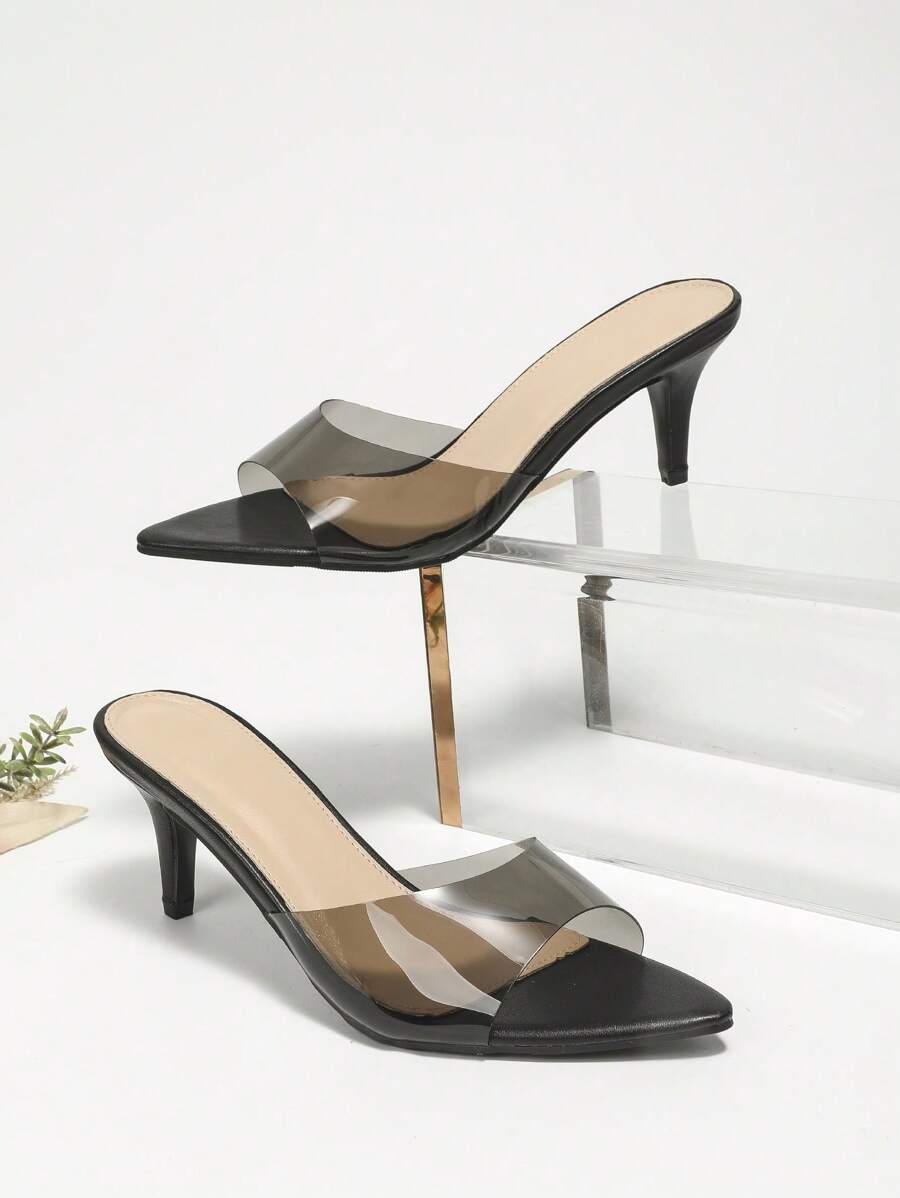 Giày sandal cao gót mũi nhọn tối giản dành cho nữ, sandal cao gót thời trang mùa hè, gót nhọn. - màu đen - Xem 1