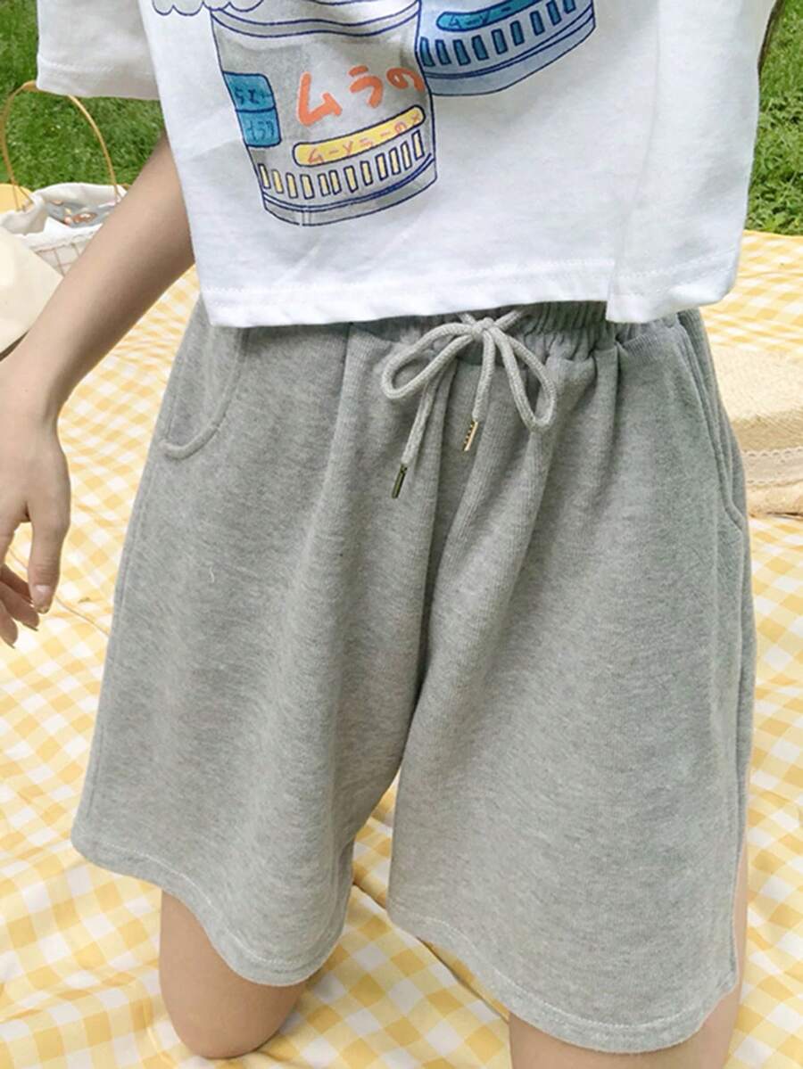 Solid Drawstring Shorts
