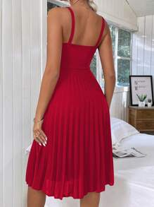 Chiquease V-wired Pleated Hem Cami Dress - Red - View 2