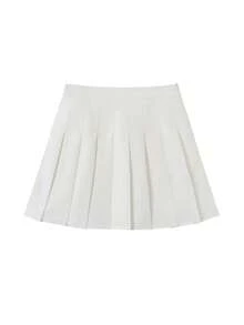 素色高腰百褶半身裙 - 白色 - 查看 2