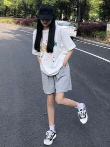 Solid Drawstring Shorts