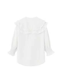 Button Front Statement Collar Puff Sleeve Blouse,Long Sleeve Tops
