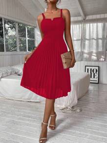 Chiquease V-wired Pleated Hem Cami Dress - Red - View 4