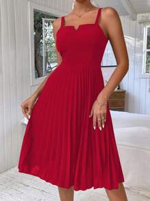 Chiquease V-wired Pleated Hem Cami Dress - Red - View 5