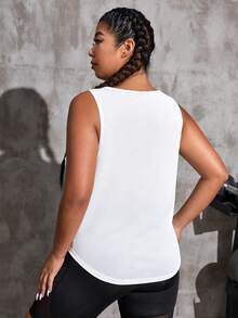 Yoga Funny 大碼字母圖案弧形下擺運動背心 - 白色 - 查看 2