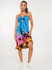 SHEINNeu 熱帶圖案前打結吊帶洋裝 - 彩色 - 查看 1
