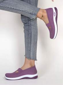 STEPREACH Women's Breathable & Comfortable Knitted Mesh Sneakers For Driving With Round Toe, New Arrivals For Spring - Purple - View 4