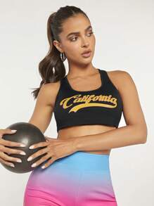 SHEINNeu 字母圖案短款背心 - 黑色 - 查看 3