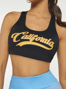 SHEINNeu 字母圖案短款背心 - 黑色 - 查看 1