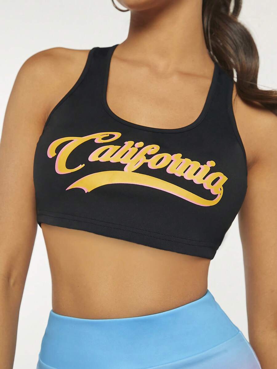 SHEINNeu 字母圖案短款背心 - 黑色 - 查看 1