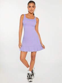 SHEINNeu Ruffle Hem Active Dress - Lilac Purple - View 3