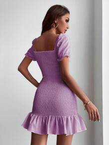 SHEIN VCAY Vestido de manga farol con fruncido bajo con fruncido - Morado - Ver 2