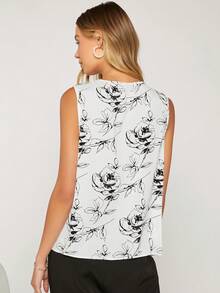 BizChic Floral Print V Neck Blouse Workwear - Black and White - View 3