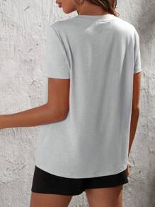 SHEIN LUNE 愛心圖案T恤和短褲 - 淺灰色 - 查看 2