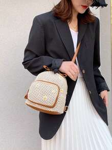 Mini Straw Bag Floral Embroidered Vacation Pocket Front - Beige - View 3