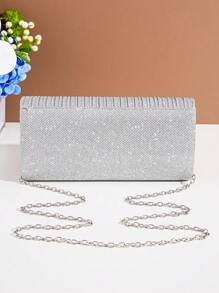 金屬亮絲信封包水鑽裝飾百褶魅力四射 - 銀色 - 查看 7