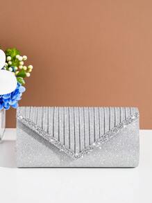 金屬亮絲信封包水鑽裝飾百褶魅力四射 - 銀色 - 查看 8