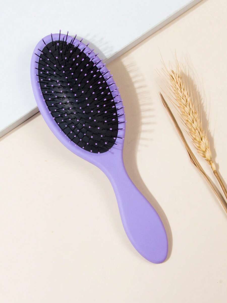 1支中号椭圆形哑光塑料防毛躁发梳，适合女性和妈妈使用，干湿两用，轻松梳理头发。 - 紫色 - 查看 1