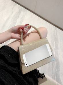 Moonlit EveBag Glamorous, Elegant, Exquisite, Quiet Luxury Sequin, Stylish, Luxury, Shiny Mini Square Bag Glitter Glamorous Chain Strap Evening Bag, Dinner Bag Faux Pearl, Rhinestone For Party Girl, Woman, Bride Perfect For Party, Wedding, Prom, Dinner/Banquet