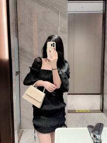 Moonlit EveBag Glamorous, Elegant, Exquisite, Quiet Luxury Sequin, Stylish, Luxury, Shiny Mini Square Bag Glitter Glamorous Chain Strap Evening Bag, Dinner Bag Faux Pearl, Rhinestone For Party Girl, Woman, Bride Perfect For Party, Wedding, Prom, Dinner/Banquet