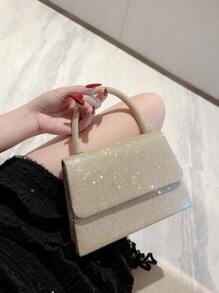 Moonlit EveBag Glamorous, Elegant, Exquisite, Quiet Luxury Sequin, Stylish, Luxury, Shiny Mini Square Bag Glitter Glamorous Chain Strap Evening Bag, Dinner Bag Faux Pearl, Rhinestone For Party Girl, Woman, Bride Perfect For Party, Wedding, Prom, Dinner/Banquet