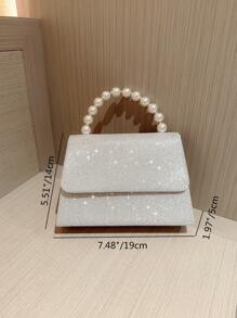 Moonlit EveBag閃亮閃爍，閃片，奢華，閃閃發亮的菱形公主假珍珠和鑲嵌水晶小方包飾以閃亮的假珍珠裝飾，裝飾豪華，適用於派對、婚禮、舞會和晚宴，唇膏，女性珍珠包晚宴袋，派對女孩、女人、新娘的完美選擇，非常適合派對、婚禮、晚宴/宴會 - 銀色 - 查看 7