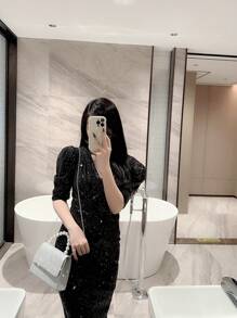 Moonlit EveBag閃亮閃爍，閃片，奢華，閃閃發亮的菱形公主假珍珠和鑲嵌水晶小方包飾以閃亮的假珍珠裝飾，裝飾豪華，適用於派對、婚禮、舞會和晚宴，唇膏，女性珍珠包晚宴袋，派對女孩、女人、新娘的完美選擇，非常適合派對、婚禮、晚宴/宴會 - 銀色 - 查看 8