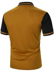 Manfinity Homme Áo thun có cổ Nam Nút phía trước Khối Màu Giải trí - màu nâu - Xem 2