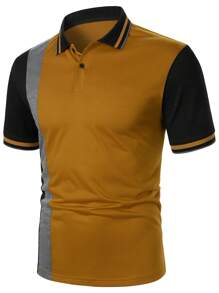 Manfinity Homme Áo thun có cổ Nam Nút phía trước Khối Màu Giải trí - màu nâu - Xem 4