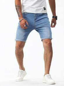 Manfinity Homme Men Cotton Slant Pocket Bermuda Denim Shorts - Light Wash - View 1