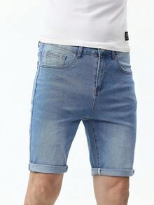 Manfinity Homme Men Cotton Slant Pocket Bermuda Denim Shorts - Light Wash - View 3