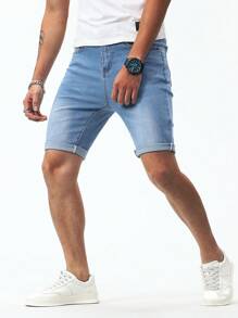 Manfinity Homme Men Cotton Slant Pocket Bermuda Denim Shorts - Light Wash - View 6