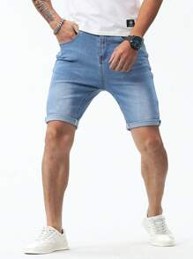 Manfinity Homme Men Cotton Slant Pocket Bermuda Denim Shorts - Light Wash - View 7