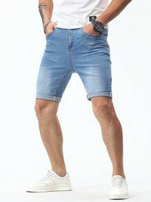 Manfinity Homme Men Cotton Slant Pocket Bermuda Denim Shorts - Light Wash - View 8