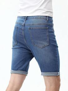 Manfinity Homme 男士棉斜口袋卷邊牛仔短褲