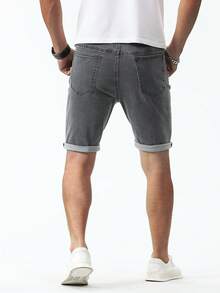 Manfinity 男士棉斜口袋百慕大牛仔短褲 - 灰色 - 查看 2