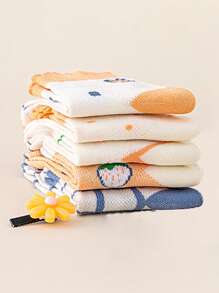 5雙女孩花和格紋圖案透氣短襪適用於日常生活 - 彩色 - 查看 2