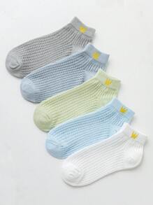 Jungen 5 Paar Knöchelsocken mit Krone Muster, atmungsaktiv für Alltag