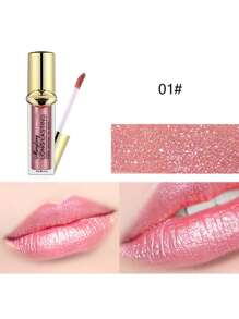 不粘杯子唇彩,金屬質感保濕液體口紅水光澤度唇釉 - 藕粉色 - 查看 1