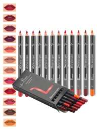 Pudaier Waterproof Lipliner, 12pcs Matte Lipliner Pencil Set
