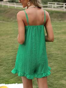 SHEIN VCAY Áo liền quần nữ Nút phía trước Viên lá sen màu trơn Giải trí Boho - màu xanh lá - Xem 2