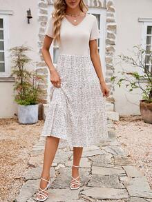 Đầm Viên lá sen Họa tiết hoa Boho - Màu be - Xem 4