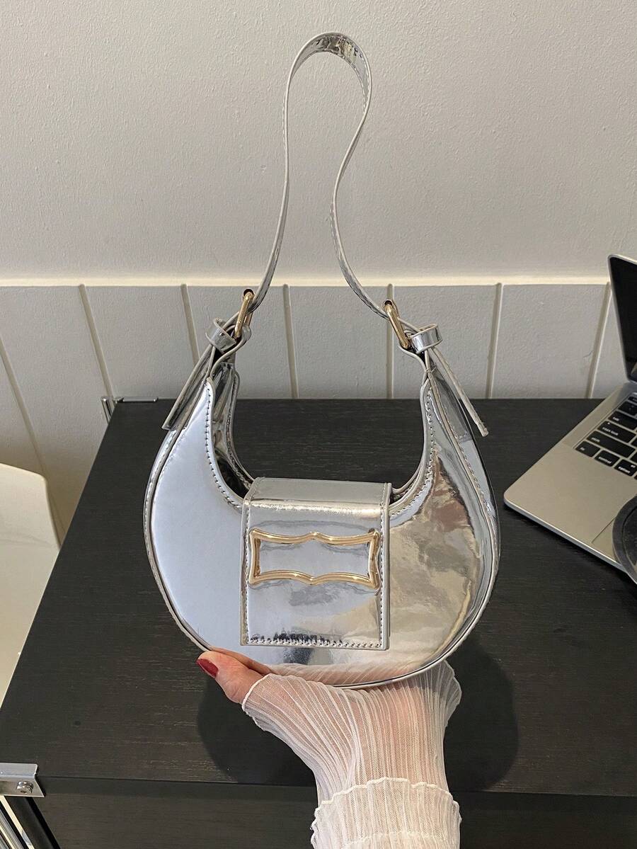 Túi Hobo Mini Dây đeo có thể điều chỉnh Kim loại PU Funky - Bạc - Xem 1