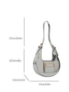Túi Hobo Mini Dây đeo có thể điều chỉnh Kim loại PU Funky - Bạc - Xem 4