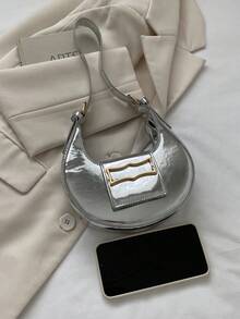 Túi Hobo Mini Dây đeo có thể điều chỉnh Kim loại PU Funky - Bạc - Xem 5